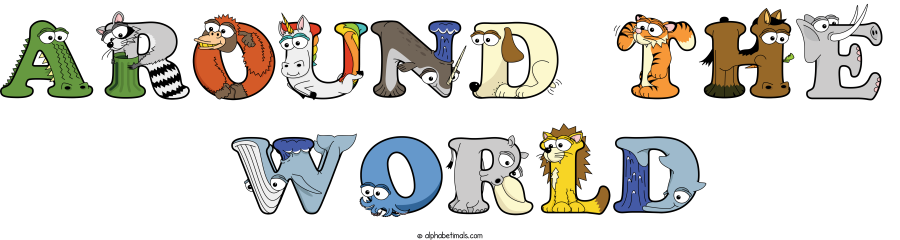 Around The  World animal word art spelling Around The  World with Alphabetimals - cartoon alphabet animals