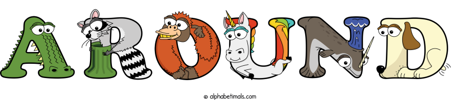 Around animal word art spelling Around with Alphabetimals - cartoon alphabet animals