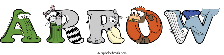 Arrow animal word art spelling Arrow with Alphabetimals - cartoon alphabet animals