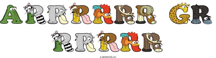 Arrrrrr Gr Rrrrr animal word art spelling Arrrrrr Gr Rrrrr with Alphabetimals - cartoon alphabet animals