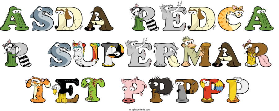 Asda Redca R Supermar Tet Ppppp animal word art spelling Asda Redca R Supermar Tet Ppppp with Alphabetimals - cartoon alphabet animals