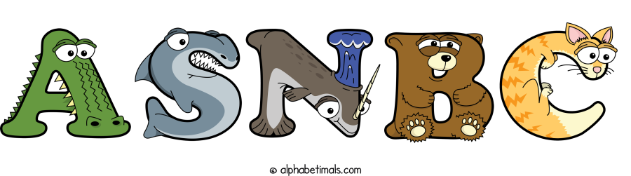 Asnbc animal word art spelling Asnbc with Alphabetimals - cartoon alphabet animals