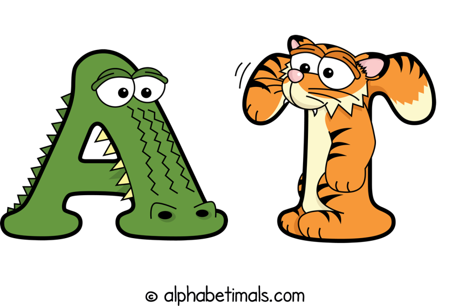 At animal word art spelling At with Alphabetimals - cartoon alphabet animals