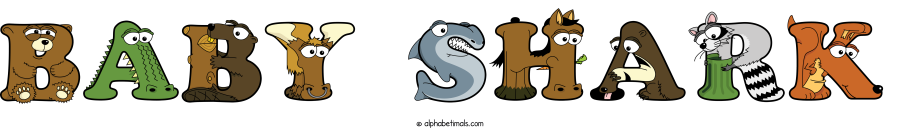 Baby Shark animal word art spelling Baby Shark with Alphabetimals - cartoon alphabet animals