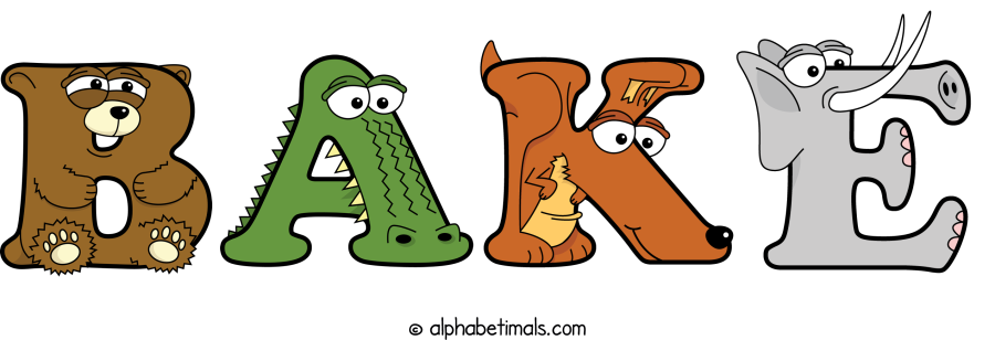 Bake animal word art spelling Bake with Alphabetimals - cartoon alphabet animals