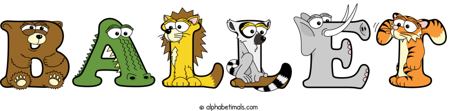 Ballet animal word art spelling Ballet with Alphabetimals - cartoon alphabet animals