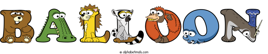 Balloon animal word art spelling Balloon with Alphabetimals - cartoon alphabet animals