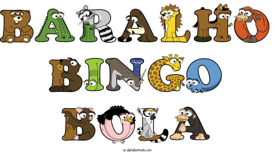 Baralho Bingo Bola animal word art spelling Baralho Bingo Bola with Alphabetimals - cartoon alphabet animals