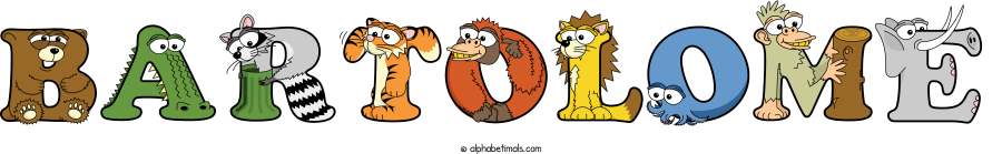 Bartolome animal word art spelling Bartolome with Alphabetimals - cartoon alphabet animals