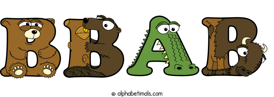 Bbab animal word art spelling Bbab with Alphabetimals - cartoon alphabet animals