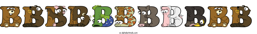 Bbbbbbbbbbb animal word art spelling Bbbbbbbbbbb with Alphabetimals - cartoon alphabet animals