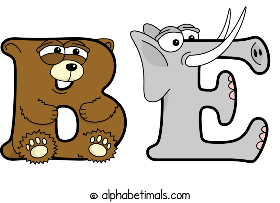 Be animal word art spelling Be with Alphabetimals - cartoon alphabet animals