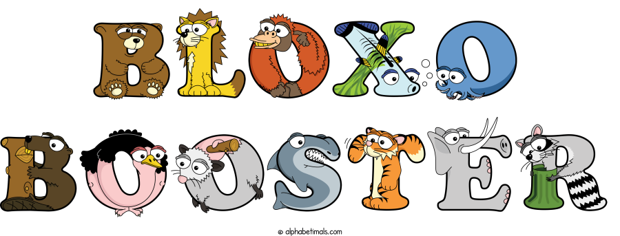 Bloxo Booster animal word art spelling Bloxo Booster with Alphabetimals - cartoon alphabet animals
