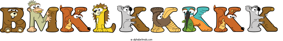 Bmklkkkkk animal word art spelling Bmklkkkkk with Alphabetimals - cartoon alphabet animals