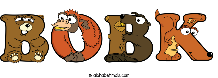 Bobk animal word art spelling Bobk with Alphabetimals - cartoon alphabet animals