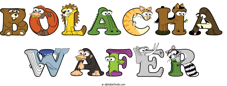 Bolacha Wafer animal word art spelling Bolacha Wafer with Alphabetimals - cartoon alphabet animals