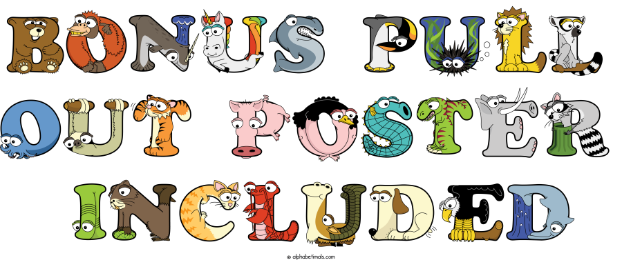 Bonus Pull Out Poster  Included animal word art spelling Bonus Pull Out Poster  Included with Alphabetimals - cartoon alphabet animals