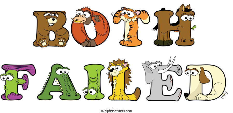 Both Failed animal word art spelling Both Failed with Alphabetimals - cartoon alphabet animals