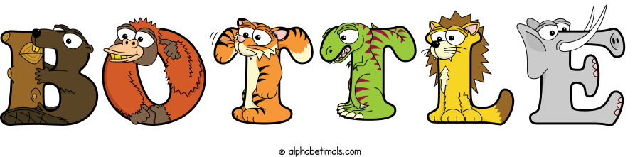 Bottle animal word art spelling Bottle with Alphabetimals - cartoon alphabet animals