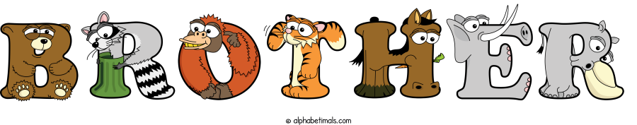 Brother animal word art spelling Brother with Alphabetimals - cartoon alphabet animals