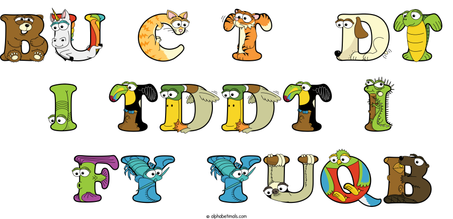 Bu C T  Dt  I Tddt I    Fy Yuqb animal word art spelling Bu C T  Dt  I Tddt I    Fy Yuqb with Alphabetimals - cartoon alphabet animals