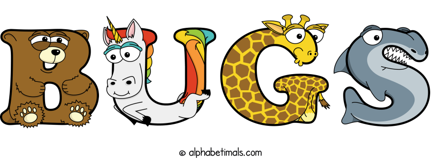Bugs animal word art spelling Bugs with Alphabetimals - cartoon alphabet animals