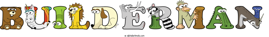 Builderman animal word art spelling Builderman with Alphabetimals - cartoon alphabet animals