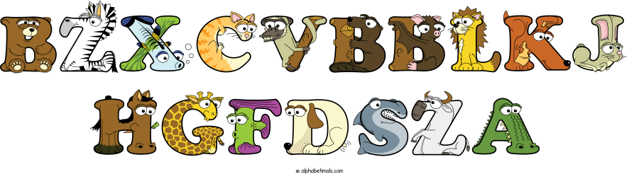Bzxcvbblkj Hgfdsza animal word art spelling Bzxcvbblkj Hgfdsza with Alphabetimals - cartoon alphabet animals