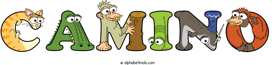 Camino animal word art spelling Camino with Alphabetimals - cartoon alphabet animals