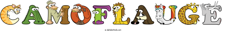 Camoflauge animal word art spelling Camoflauge with Alphabetimals - cartoon alphabet animals
