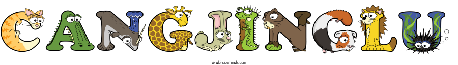 Cangjinglu animal word art spelling Cangjinglu with Alphabetimals - cartoon alphabet animals