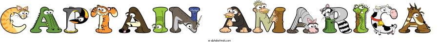 Captain Amarica animal word art spelling Captain Amarica with Alphabetimals - cartoon alphabet animals