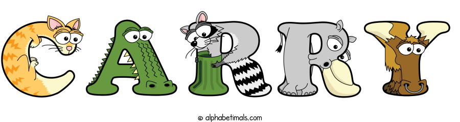 Carry animal word art spelling Carry with Alphabetimals - cartoon alphabet animals