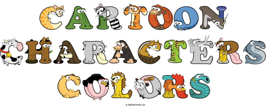 Cartoon Characters Colors animal word art spelling Cartoon Characters Colors with Alphabetimals - cartoon alphabet animals