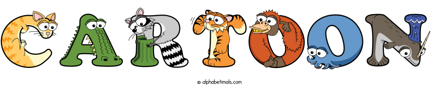 Cartoon animal word art spelling Cartoon with Alphabetimals - cartoon alphabet animals