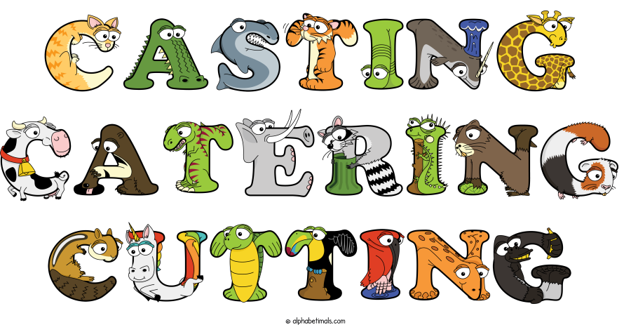 Casting Catering Cutting animal word art spelling Casting Catering Cutting with Alphabetimals - cartoon alphabet animals