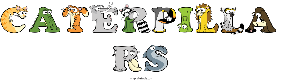 Caterpilla Rs animal word art spelling Caterpilla Rs with Alphabetimals - cartoon alphabet animals