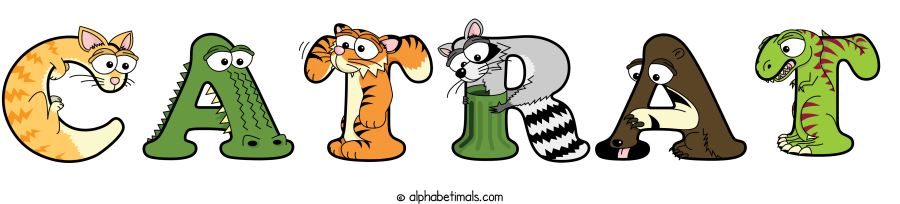 Catrat animal word art spelling Catrat with Alphabetimals cartoon alphabet animals
