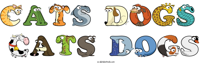 Cats Dogs  Cats Dogs animal word art spelling Cats Dogs  Cats Dogs with Alphabetimals - cartoon alphabet animals