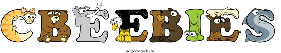 Cbeebies animal word art spelling Cbeebies with Alphabetimals - cartoon alphabet animals