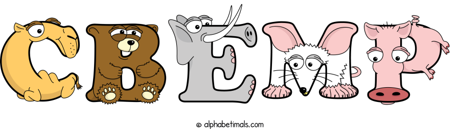 Cbemp animal word art spelling Cbemp with Alphabetimals - cartoon alphabet animals