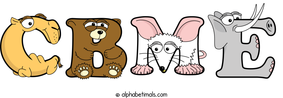Cbme animal word art spelling Cbme with Alphabetimals - cartoon alphabet animals