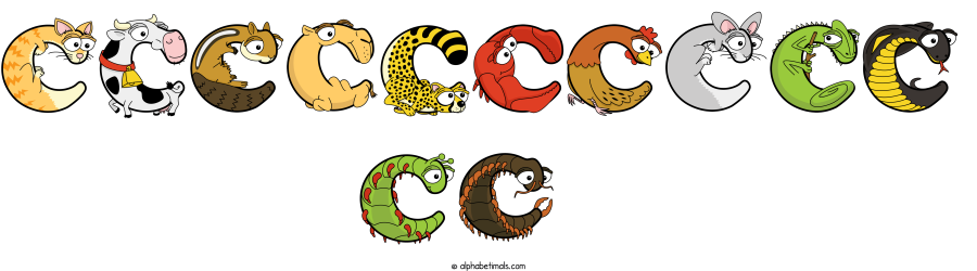 Cccccccccc Cc C animal word art spelling Cccccccccc Cc C with Alphabetimals - cartoon alphabet animals