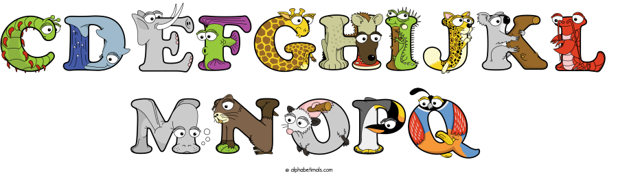 Cdefghijkl Mnopq animal word art spelling Cdefghijkl Mnopq with Alphabetimals - cartoon alphabet animals