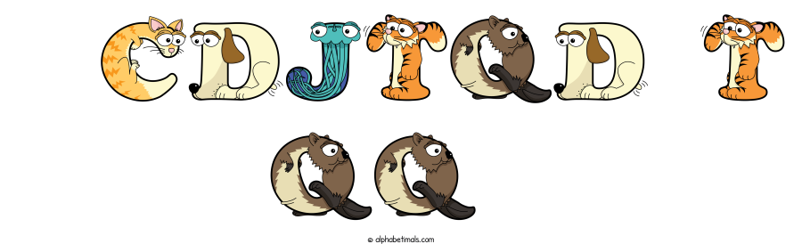 Cdjtqd T Qq animal word art spelling Cdjtqd T Qq with Alphabetimals - cartoon alphabet animals
