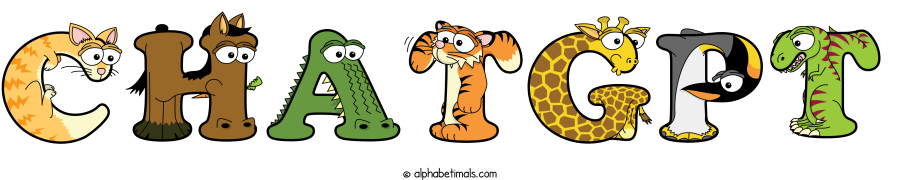 Chatgpt animal word art spelling Chatgpt with Alphabetimals - cartoon alphabet animals