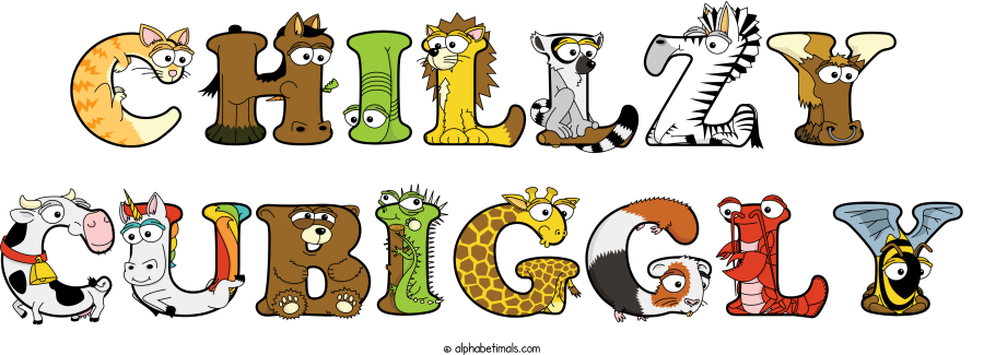 Chillzy Cubiggly animal word art spelling Chillzy Cubiggly with Alphabetimals - cartoon alphabet animals