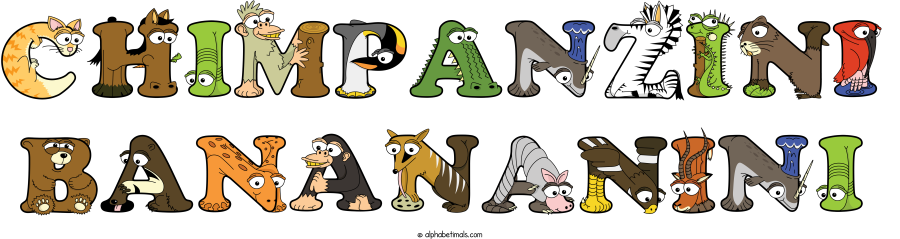 Chimpanzini Banananini animal word art spelling Chimpanzini Banananini with Alphabetimals - cartoon alphabet animals