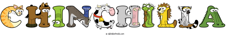 Chinchilla animal word art spelling Chinchilla with Alphabetimals - cartoon alphabet animals