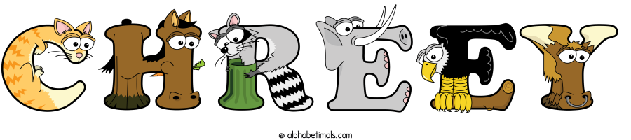 Chreey animal word art spelling Chreey with Alphabetimals - cartoon alphabet animals